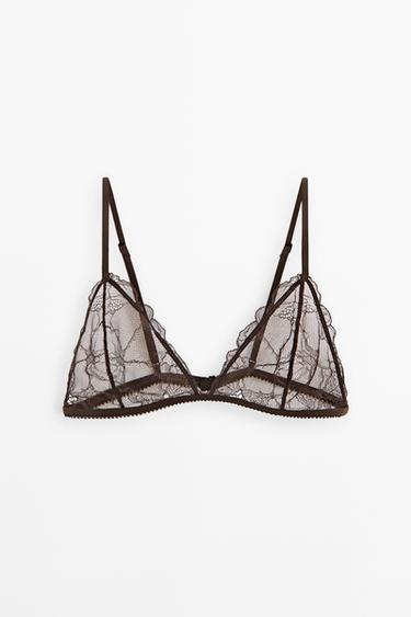 Zara Scalloped lace triangle bra - Brown