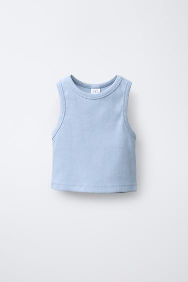 CAMISETA RIB BÁSICA - Celeste de Zara