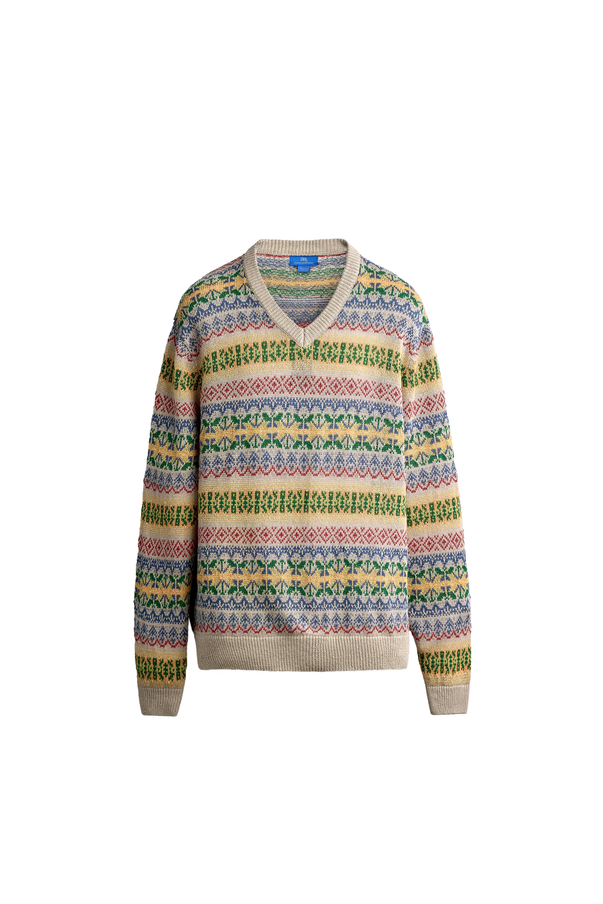 AARON LEVINE X ZARA 100% LINEN GEOMETRIC JACQUARD SWEATER