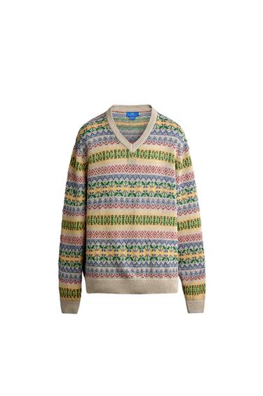 Zara AARON LEVINE X ZARA 100% LINEN GEOMETRIC JACQUARD SWEATER - taupe brown