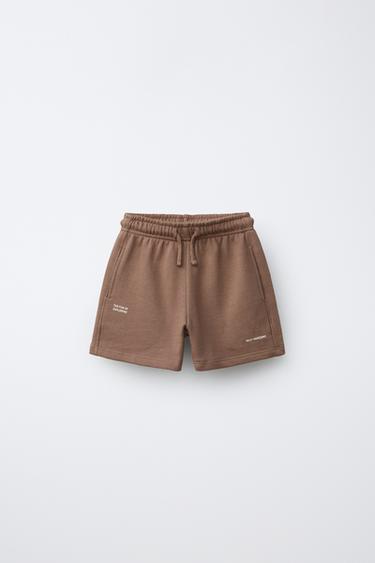 CALÇÕES BERMUDA BÁSICOS COM TEXTO - Castanho da Zara