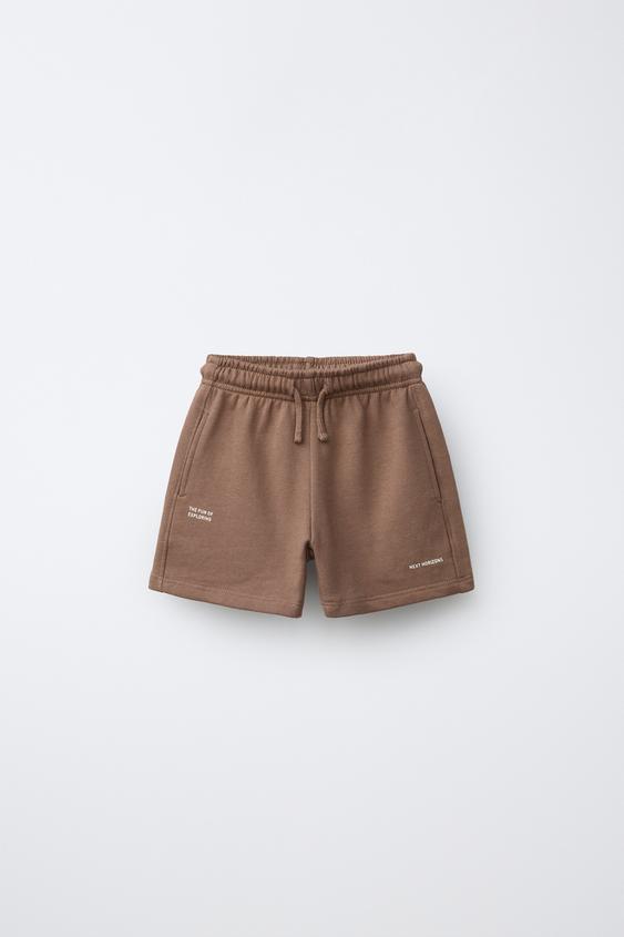 BASIC BERMUDA SHORTS WITH SLOGAN PRINT - Brown by Zara - Image 0