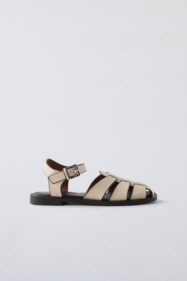 CAGE SANDALS WITH ANKLE STRAP - Ecru White by Zara - Image 0