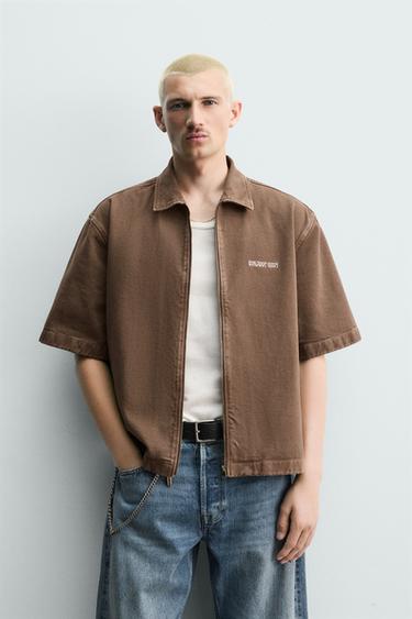 RELAXED FIT ZIP-UP OVERSHIRT - Brown by Zara