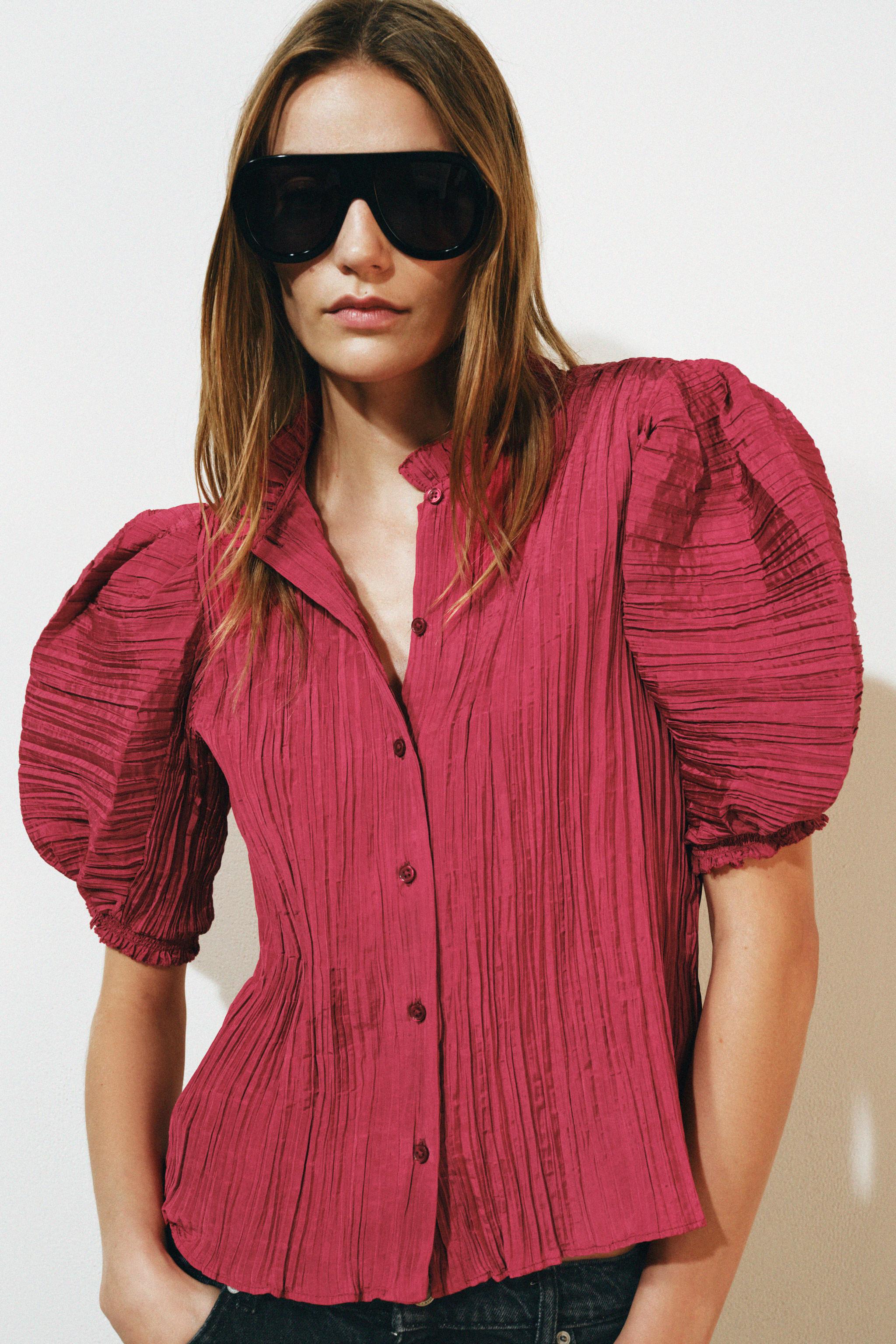 ZW COLLECTION PUFF SLEEVE SHIRT — Dark red