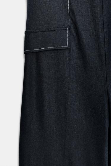 LINEN BLEND HALTER JUMPSUIT WITH CONTRAST TOPSTITCHING - Navy blue by Zara - Image 9