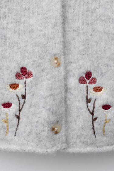 CARDIGAN WITH EMBROIDERED FLOWERS - Grey marl by Zara - Image 2