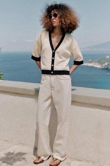 CONTRAST BINDING CARDIGAN - Ecru by Zara - Image 0