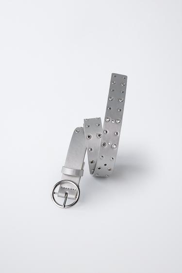 METAL STUDDED BELT - Silver by Zara