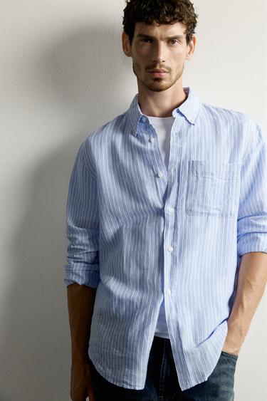 REGULAR FIT LINEN BLEND SHIRT - striped by Zara