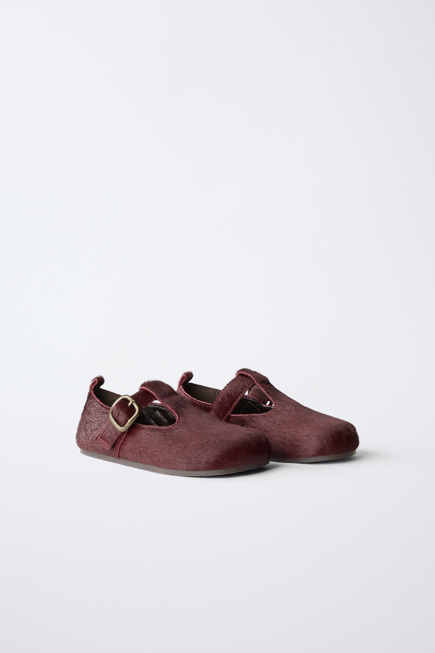 Обувь Zara Leather T-STRAP Shoes для детей, цвет: Баклажановый — фото 2