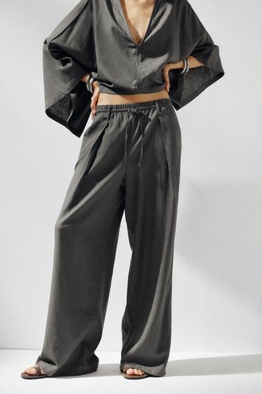PANTALONI CON LINO - Grigio scuro di Zara