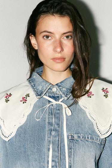 CROSS-STITCH EMBROIDERED COLLAR - Oyster-white by Zara