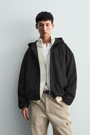 ÁO KHOÁC GIẢ DA LỘN CÓ MŨ - Màu đen từ Zara