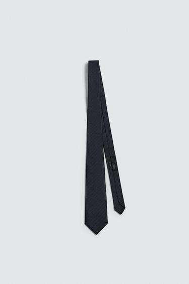 100% SILK STRIPED TIE - Navy blue by Zara