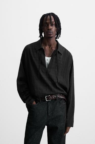 CAMISA POLO ESTRUTURA SEMITRANSPARENTE - Preto da Zara