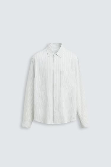 Zara STRIPED VISCOSE BLEND SHIRT - White