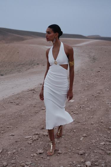 BEADED TEXTURED MIDI DRESS - White by Zara - Image 0