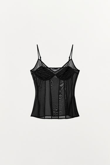 TULLE CAMISOLE TOP - Black by Zara - Image 3