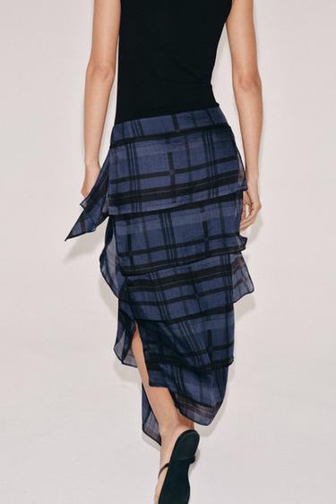 JUPE MI-LONGUE À CARREAUX RAMIE ZW COLLECTION - Bleu clair de Zara - Image 2