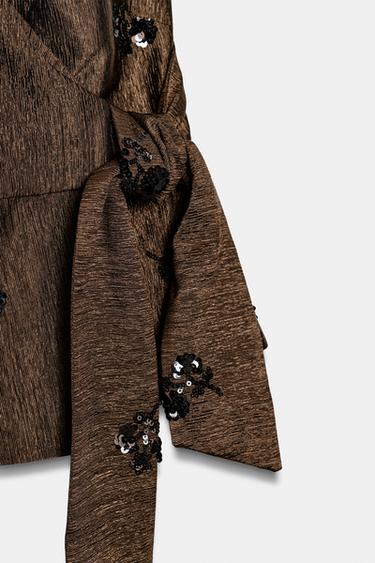 TOP À ENCOLURE AMÉRICAINE PAILLETTES - Marron de Zara - Image 8