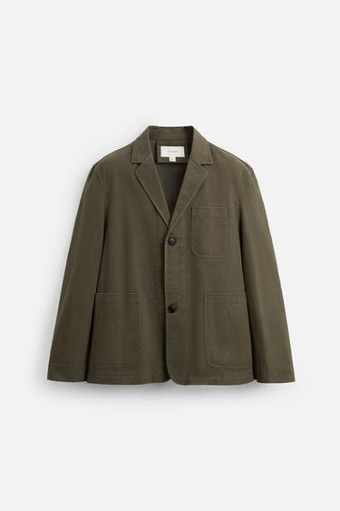 Zara WASHED COTTON BLAZER - Earth