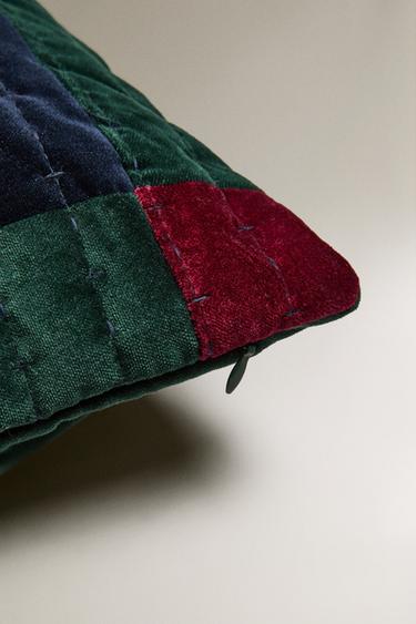 PATCHWORK CROSS CUSHION COVER - Green by Zara - Image 3