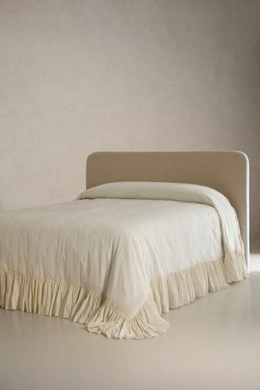 FRILLED COTTON QUILTED BEDSPREAD — Oyster-white 2