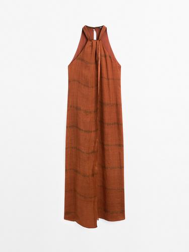 Zara Long striped halter dress - Brick