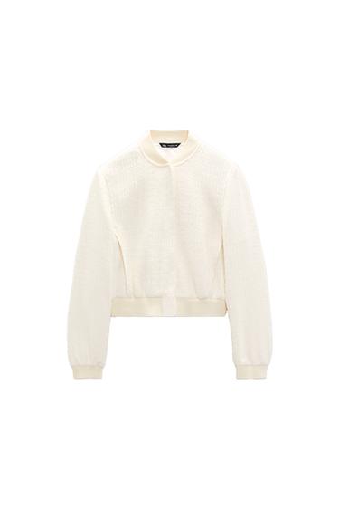 CROP TEXTURED BOMBER