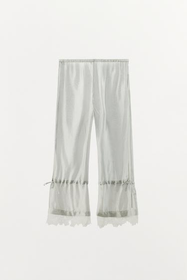 STRIPED CAPRI TROUSERS WITH LACE - Ecru / Beige by Zara - Image 6