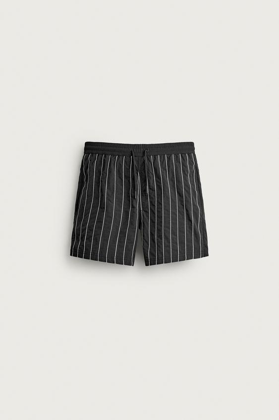 EMBROIDERED STRIPE MID-LENGTH SWIMMING TRUNKS - Black by Zara - Image 0