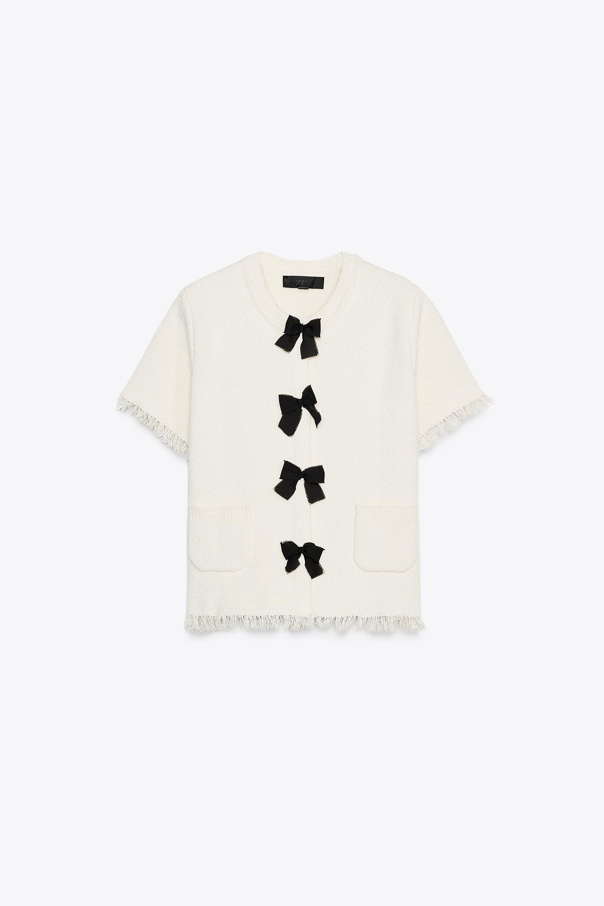 カットオフ仕上げリボン付きニットジャケット - エクリュ | ZARA