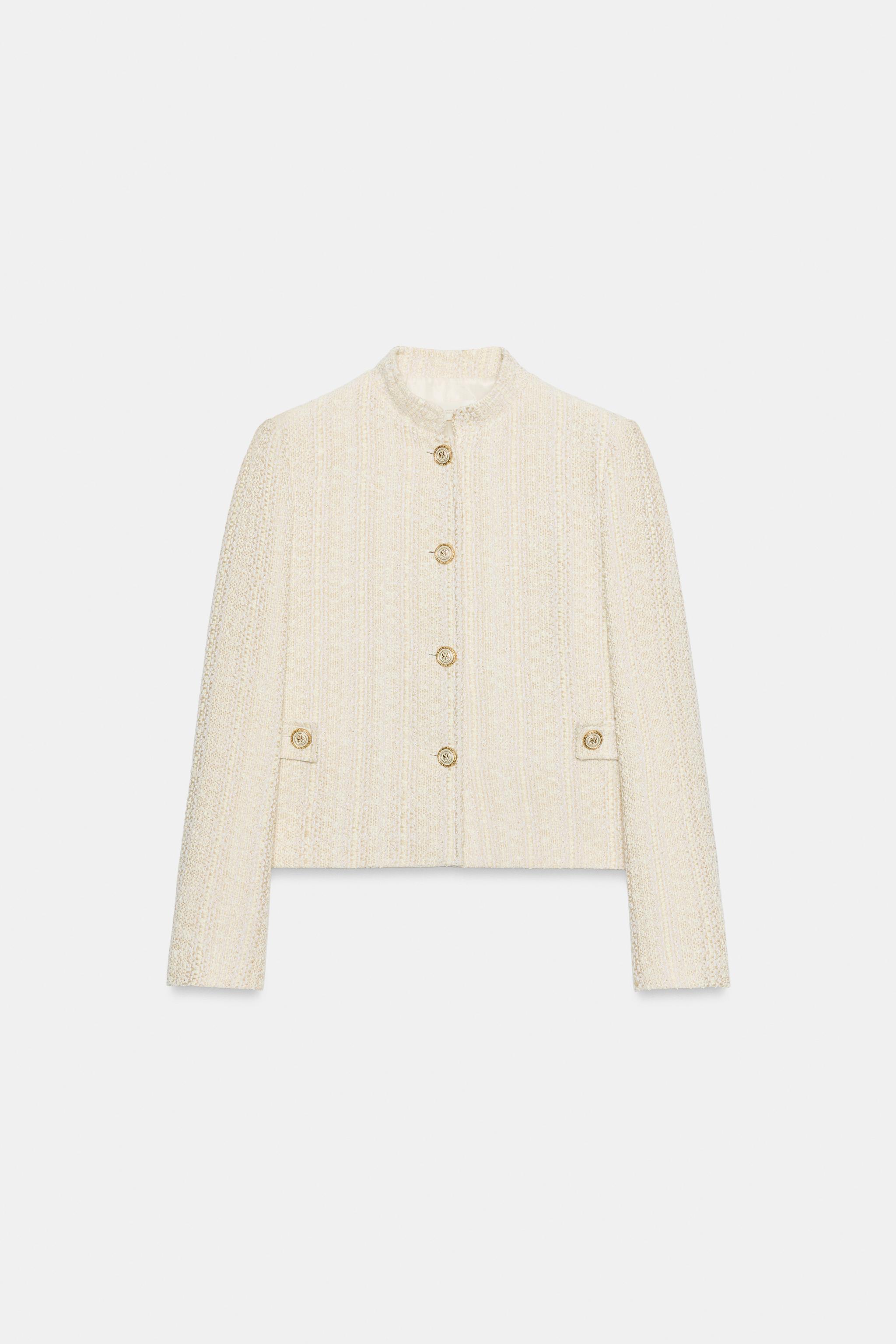 METALLIC THREAD SHOULDER PAD BLAZER - Ecru | ZARA Canada