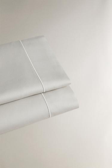 SATEEN FLAT SHEET WITH TRIM (300 THREAD COUNT) - Pearl grey by Zara - Image 1