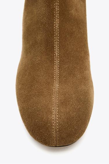 SPLIT SUEDE BLOCK HEEL ANKLE BOOTS - Sand Brown by Zara - Image 6