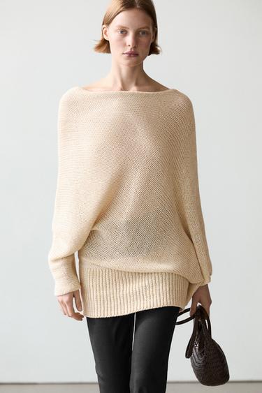 Zara Oversize asymmetric cotton and linen sweater - Yellow