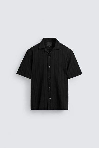 Zara STRIPED JACQUARD SHIRT - Black