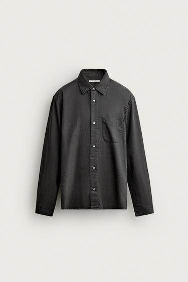 REGULAR FIT-SKJORTE I LYOCELL OG BOMULD - mørk grå fra Zara