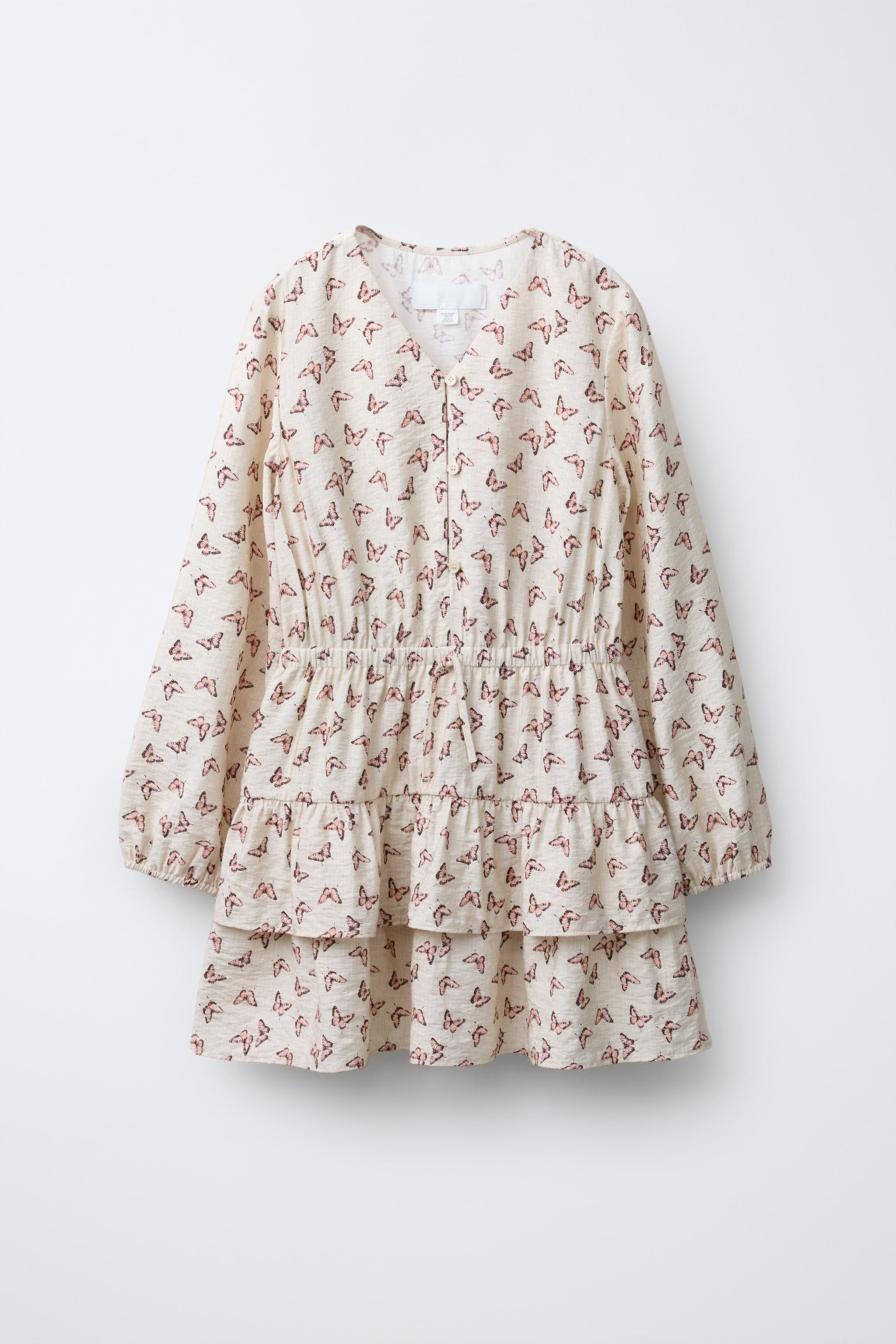 バタフライプリント柄ワンピース - エクリュ | ZARA Japan / 日本