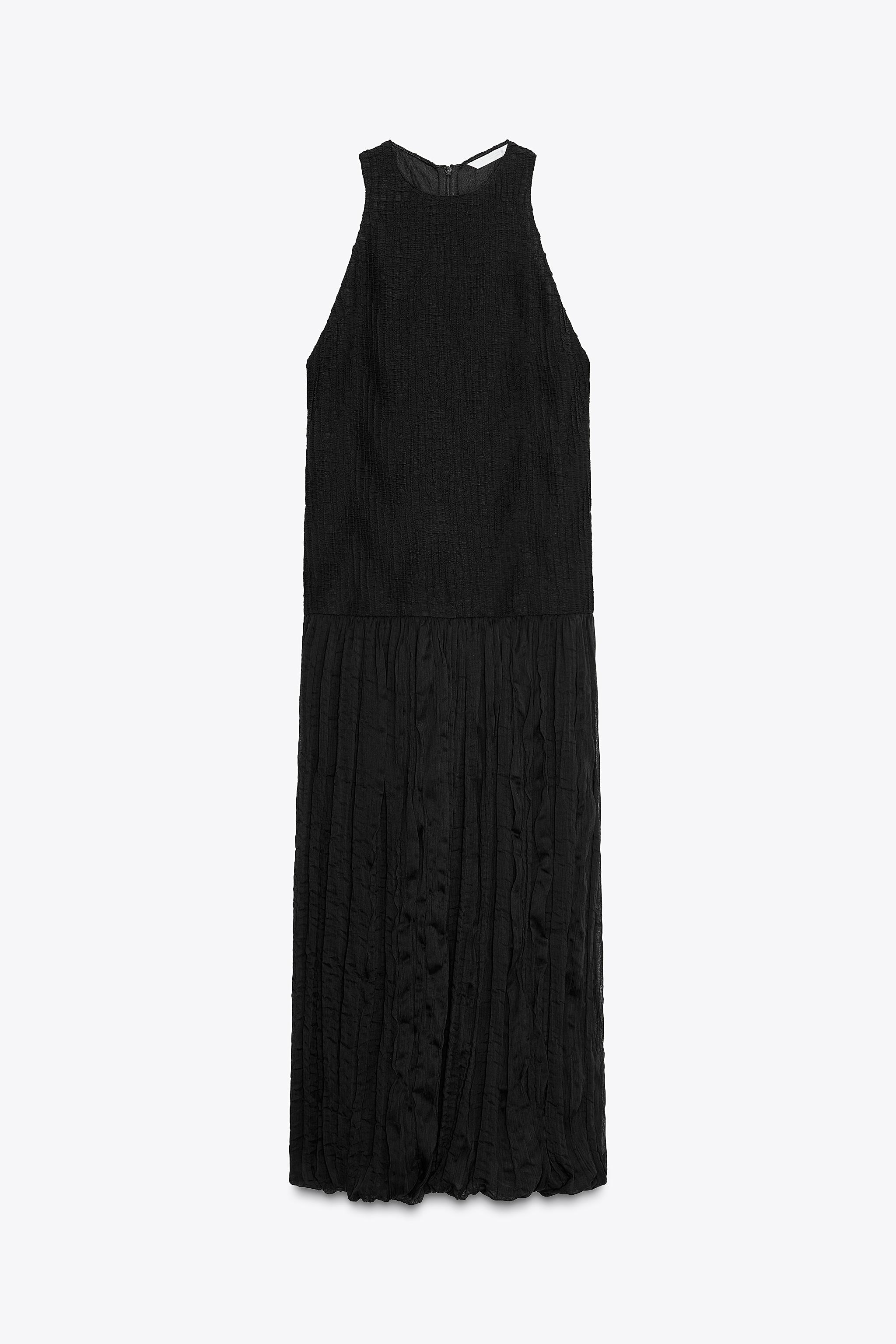 ZW COLLECTION コントラスト しわ加工ワンピース - ブラック