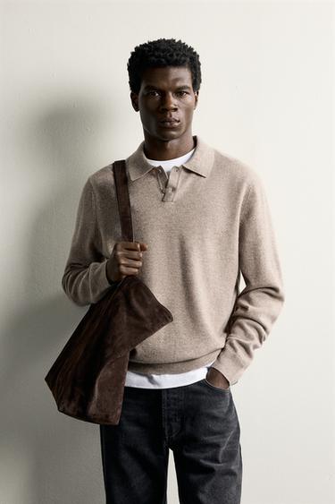 STRIKPOLO I ULDBLANDING - RELAXED FIT - brændt meleret fra Zara