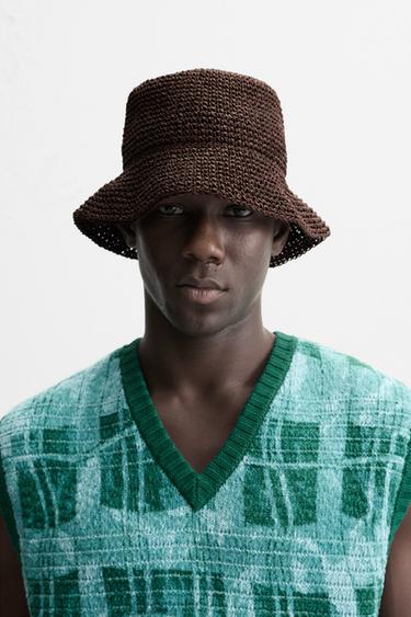Zara CROCHET BUCKET HAT - Dark brown - Image 0