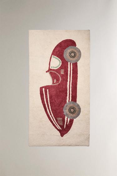 CHILDREN'S RACING CAR COTTON RUG - Red by Zara