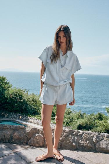 FLUID SHORT JUMPSUIT WITH POCKETS - Light blue by Zara - Image 0