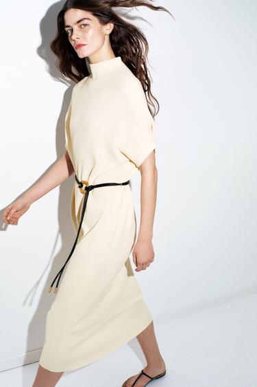 VESTIDO DE MALHA COM CINTO - Cru da Zara