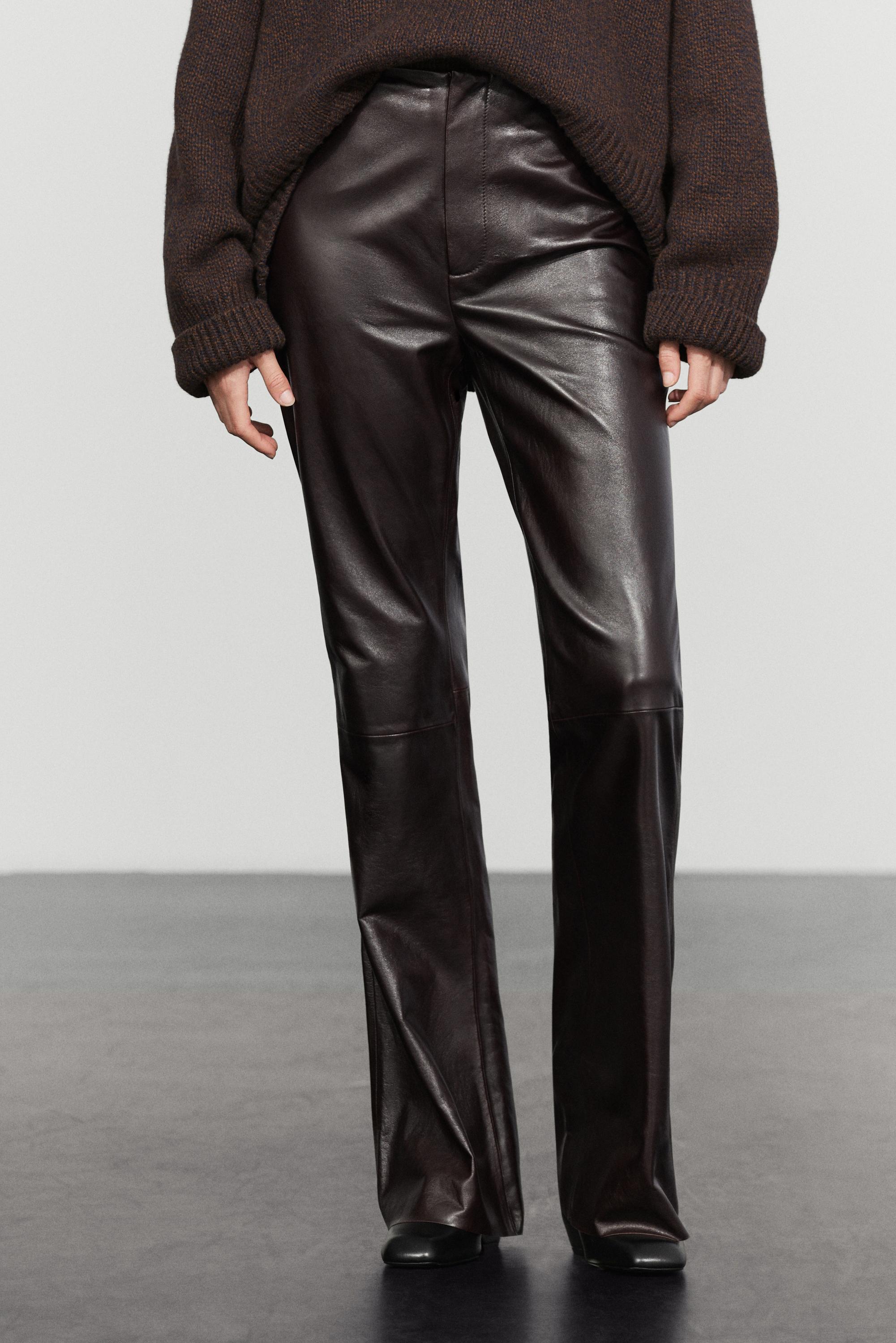 Pantalon flare fit coutures cuir nappa