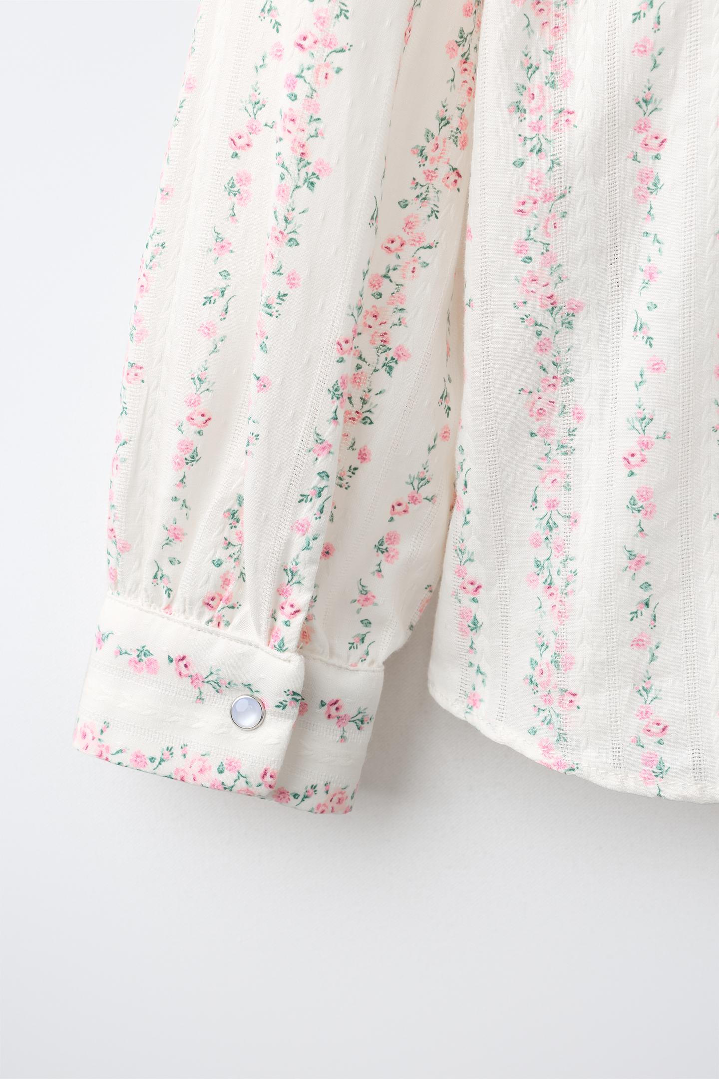Детская рубашка Zara Floral Print, цвет: Экрю — фото 5