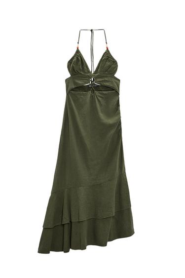 LINEN BLEND DRESS WITH RUFFLES
