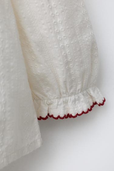 EMBROIDERED SHIRT - Ecru / Red by Zara - Image 2